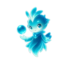 Nissy, a cyan spirit holding a glowing orb