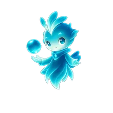 Nissy, a cyan spirit holding a glowing orb