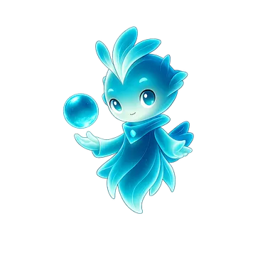 Nissy, a cyan spirit holding a glowing orb
